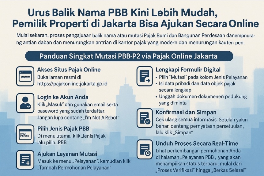 Urus Balik Nama PBB Kini Lebih Mudah, Pemilik Properti di Jakarta Bisa Ajukan Secara Online