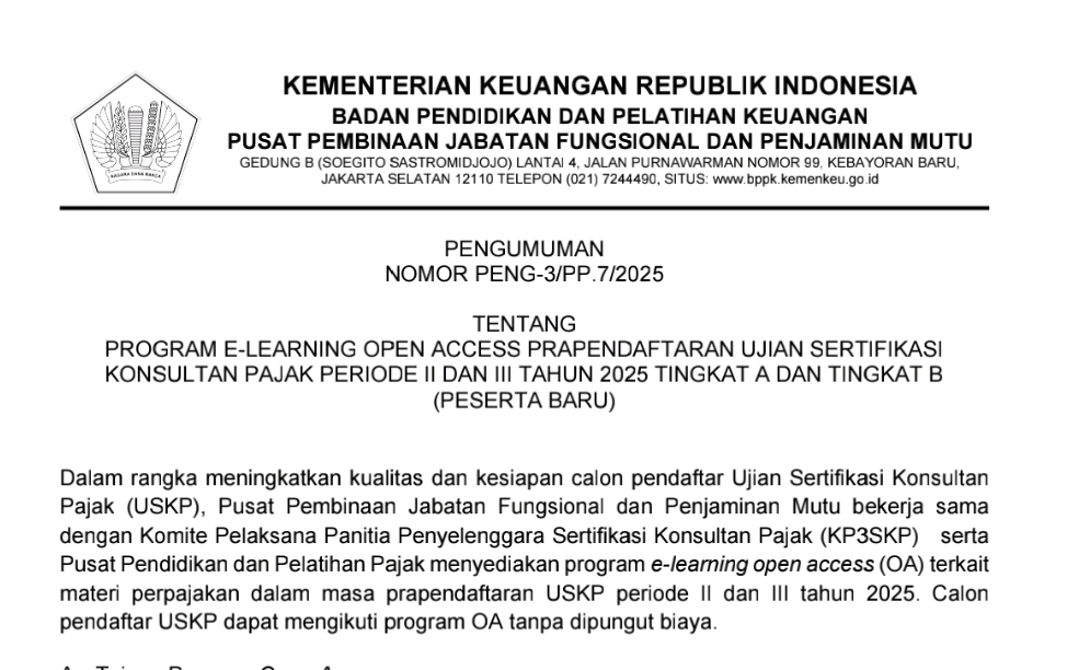 Kemenkeu Gelar Program E-Learning Gratis untuk Calon Peserta USKP 2025, Sertifikat OA Jadi Prioritas Pendaftaran