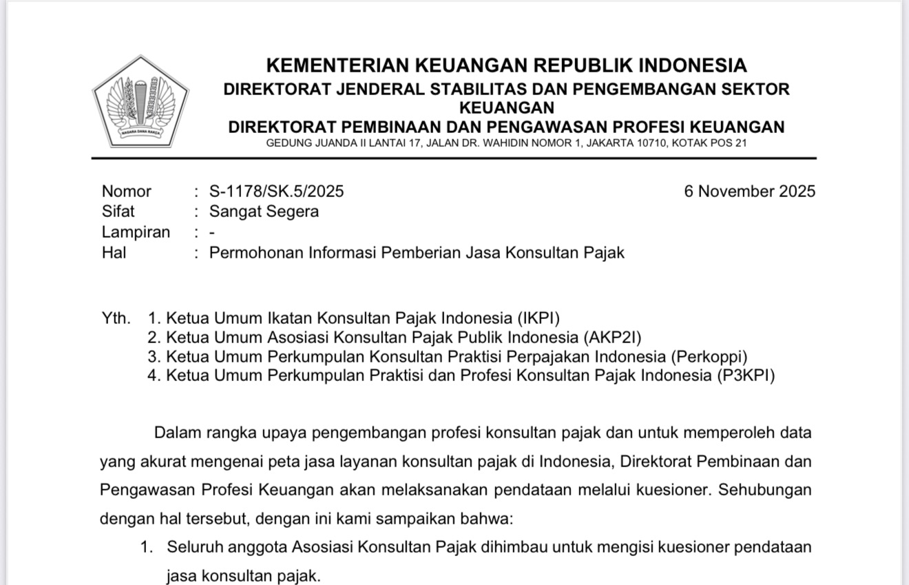 Kemenkeu Imbau Konsultan Pajak Isi Kuesioner Pendataan Nasional, Batas Akhir 12 November