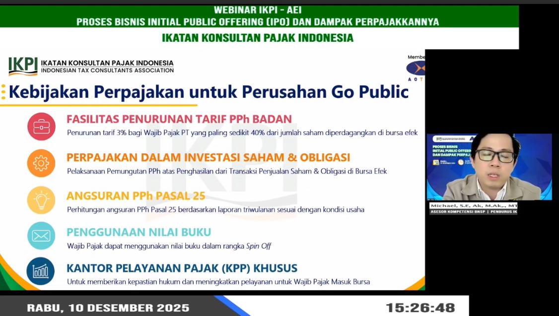 Kolaborasi IKPI–EAI Kupas Proses IPO: Michael Tekankan Kesiapan Pajak sebagai Penentu Kelancaran Go Public