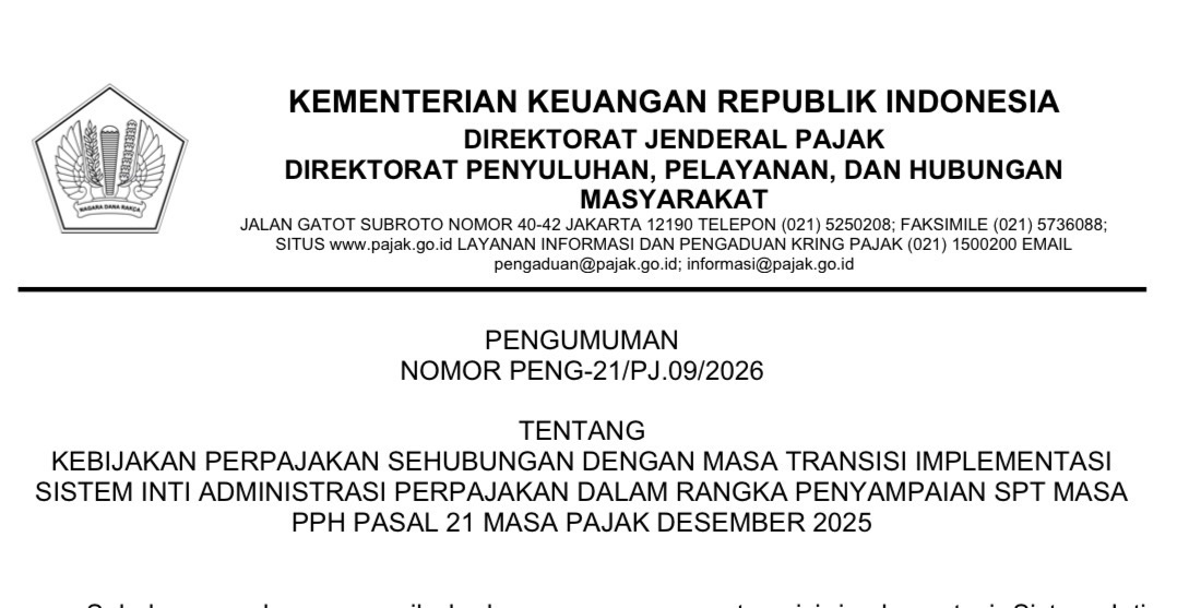 DJP Beri Relaksasi SPT PPh 21 Desember 2025 hingga 28 Februari 2026