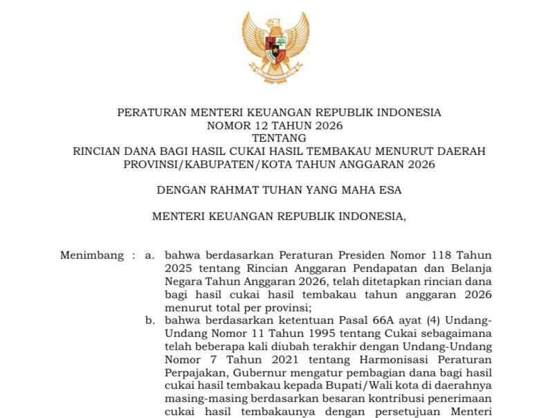 Pemerintah Bagikan Dana Cukai Tembakau ke Daerah dengan Total Rp 3,28 Triliun