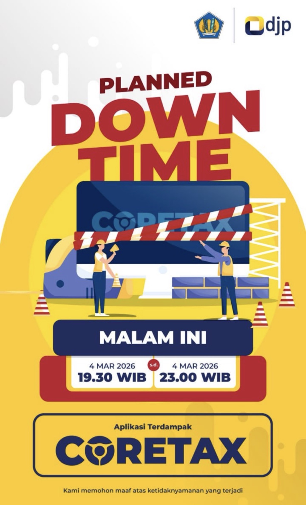 DJP Umumkan Coretax Tidak Bisa Diakses Malam Ini hingga 23.00 WIB