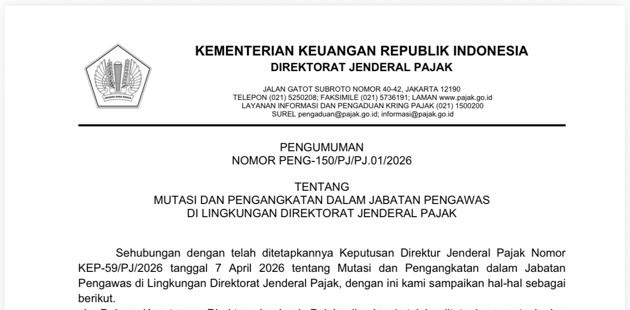 DJP Mutasi Besar-Besaran 1.576 Pejabat Pengawas, Ini Pesan Penting untuk Pegawai