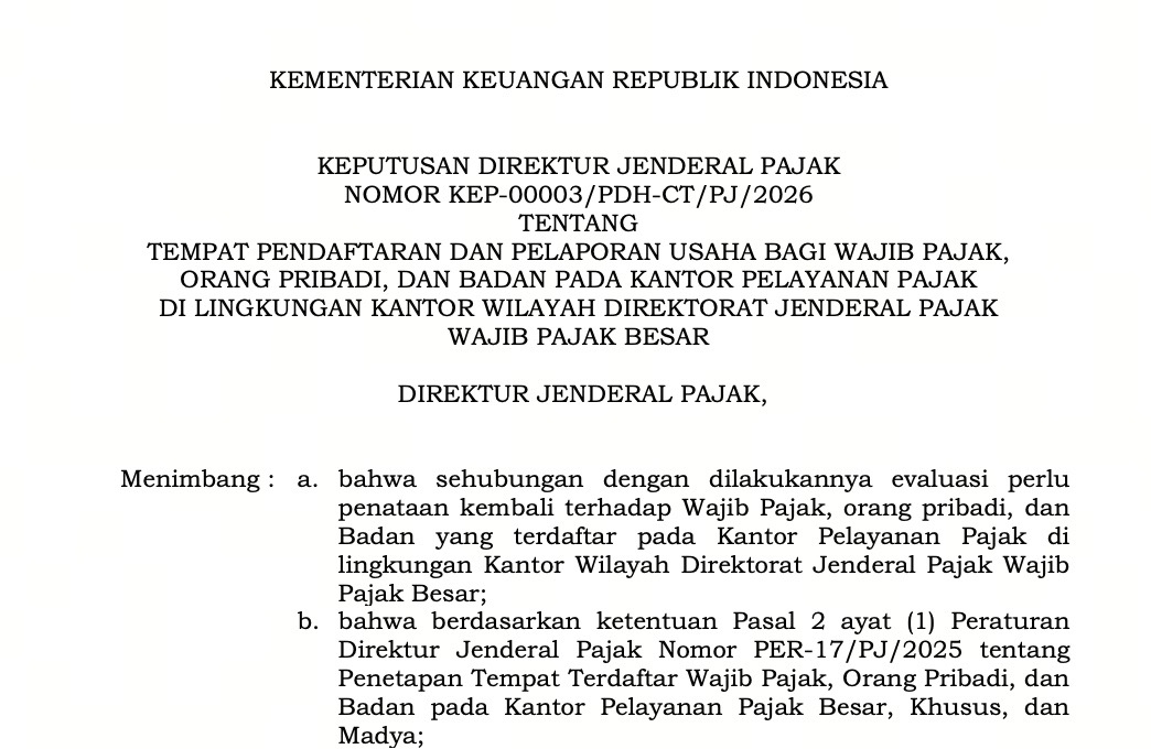 DJP Pindahkan Ratusan Perusahaan ke KPP Wajib Pajak Besar, Berlaku 1 Juli 2026