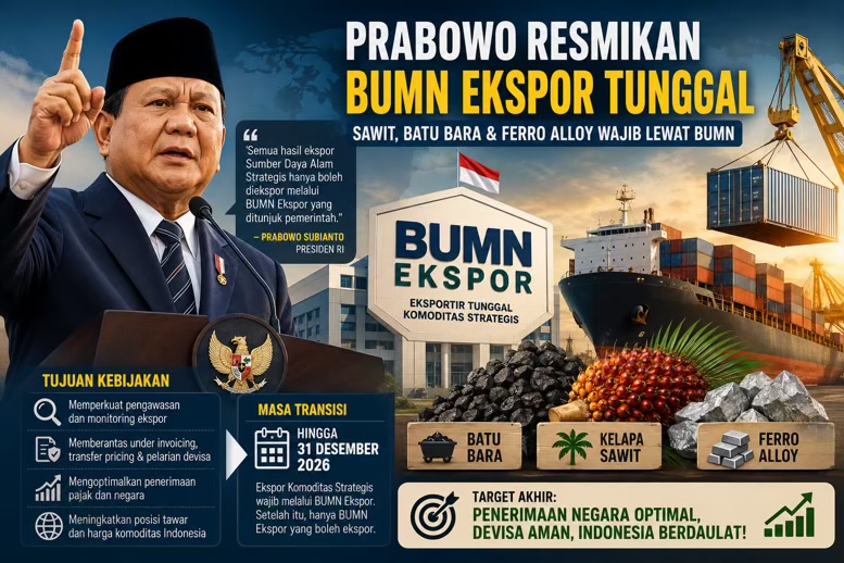 Prabowo Bentuk BUMN Ekspor Tunggal, Sawit dan Batu Bara Tak Lagi Bebas Diekspor Langsung