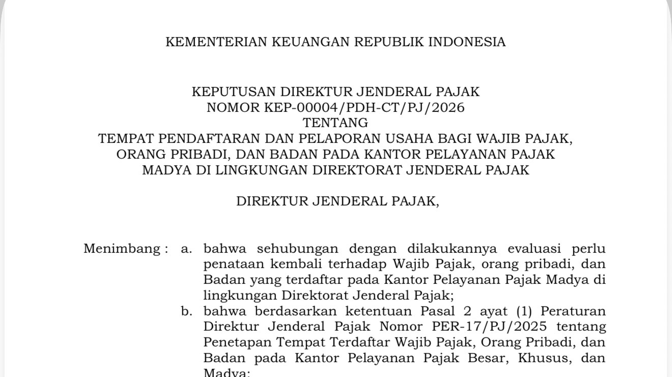 DJP Rombak Pemetaan Wajib Pajak KPP Madya, Berlaku Mulai Juli 2026