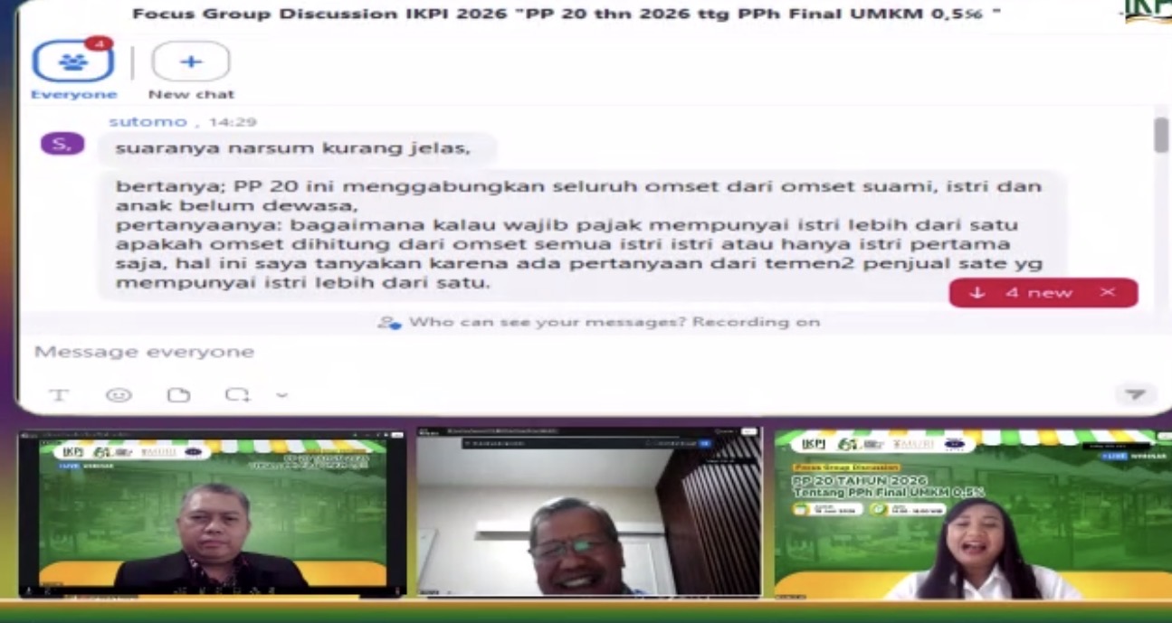 FGD Perpajakan IKPI Diikuti Ratusan Peserta, Bahas PP 20/2026 dan Perlindungan bagi UMKM Sesungguhnya