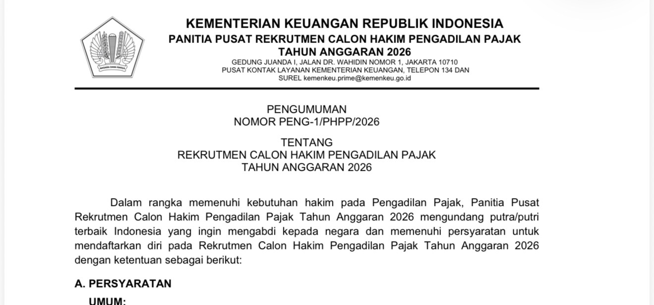Kemenkeu Cari Hakim Pajak Baru, Praktisi dengan Pengalaman 10 Tahun Bisa Daftar