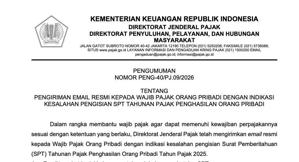 Salah Isi SPT Tahunan, DJP Mulai Kirim Email Peringatan ke Wajib Pajak