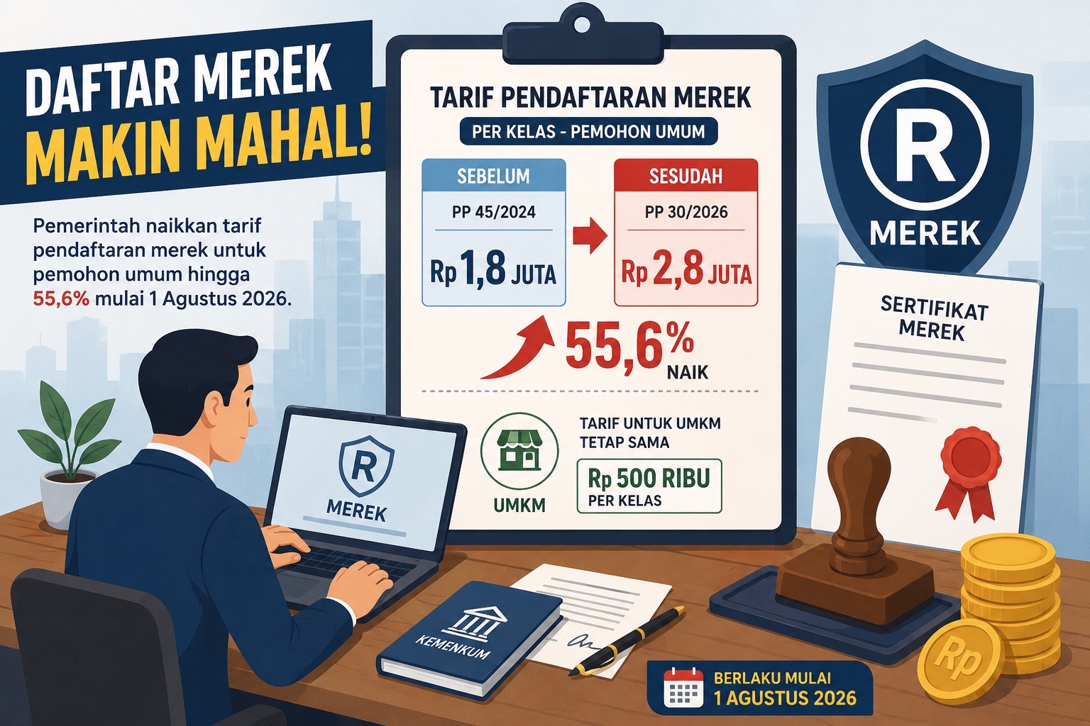 Tarif Pendaftaran Merek Melonjak 55,6%, Berlaku Mulai 1 Agustus