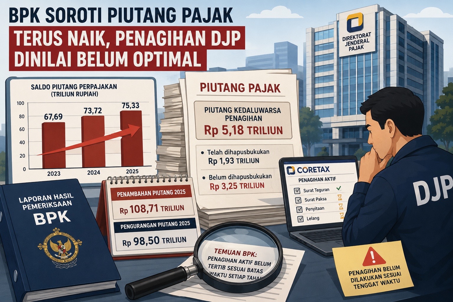 BPK Soroti Piutang Pajak Terus Naik, Penagihan DJP Dinilai Belum Optimal