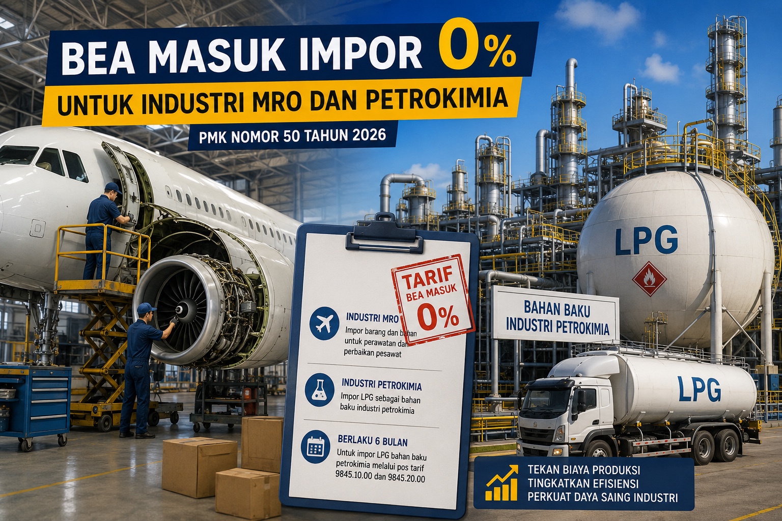 Tekan Biaya Produksi, Bea Masuk Impor MRO dan LPG Dipangkas Jadi 0%